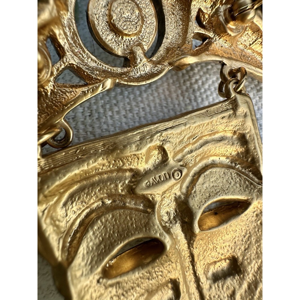 Vintage '83 Signed AVON Brooch Large African Face Mask Aztec Mayan Tribal 3x2.5" - Picture 4 of 6